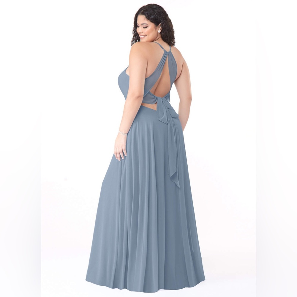 NWT Azazie Evalleen Dress in Steel Blue A16